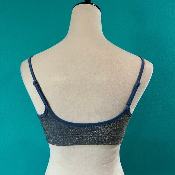 NWT Aerie Sparkle Straight Scoop Bikini Top True Blue Beach Swim Surf - Picture 3 of 5